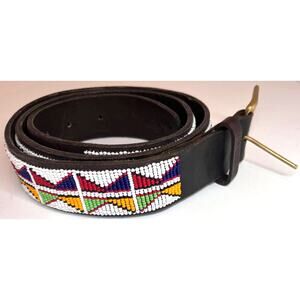 Beaded Leather Belt - L - 45"